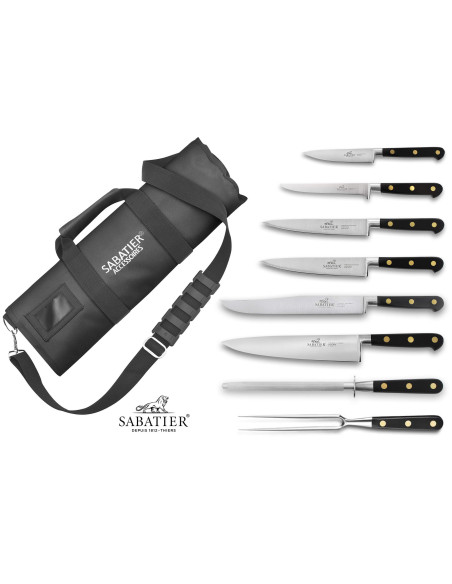 Sabatier Chef case 6 French knives + 1 fork + 1 gun