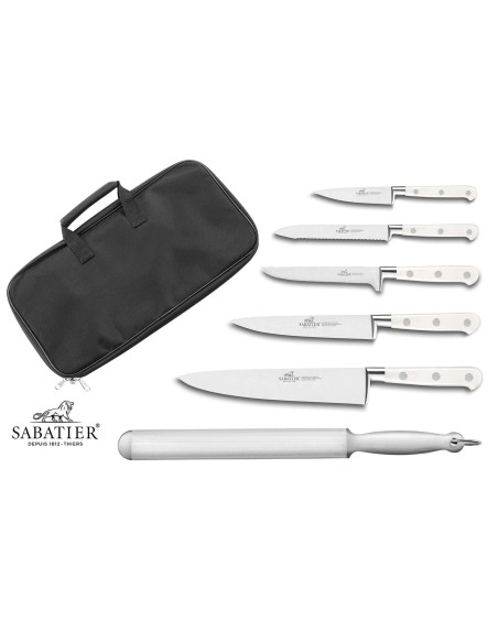 Cooking case Sabatier Toque Blanche 5 knives made in France + 1 sharpening steel