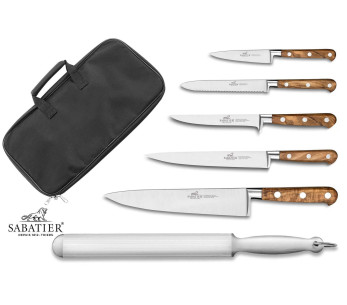Sabatier Provençao kockväska 5 fransktillverkade knivar + 1 pistol