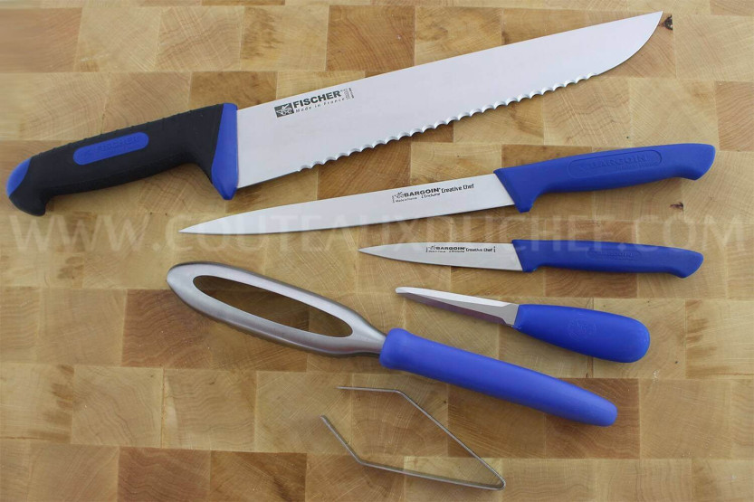 Fischer Bargoin fishmonger's case 6 knives and utensils