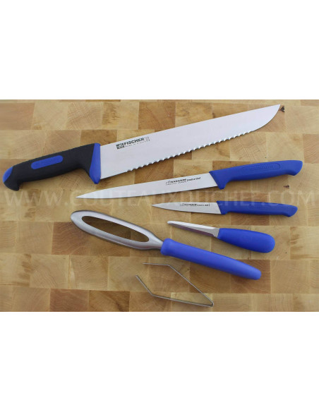 Fischer Bargoin fishmonger's case 6 knives and utensils