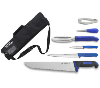 Fischer Bargoin fiskehandlerkoffert 6 kniver og bestikk