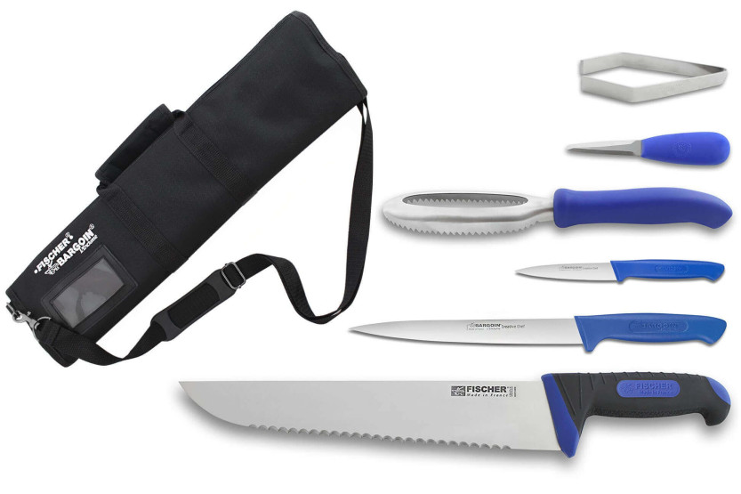 Estuche de pescadero Fischer Bargoin 6 cuchillos y utensilios