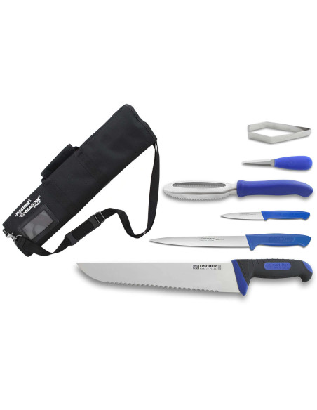 Fischer Bargoin fishmonger's case 6 knives and utensils