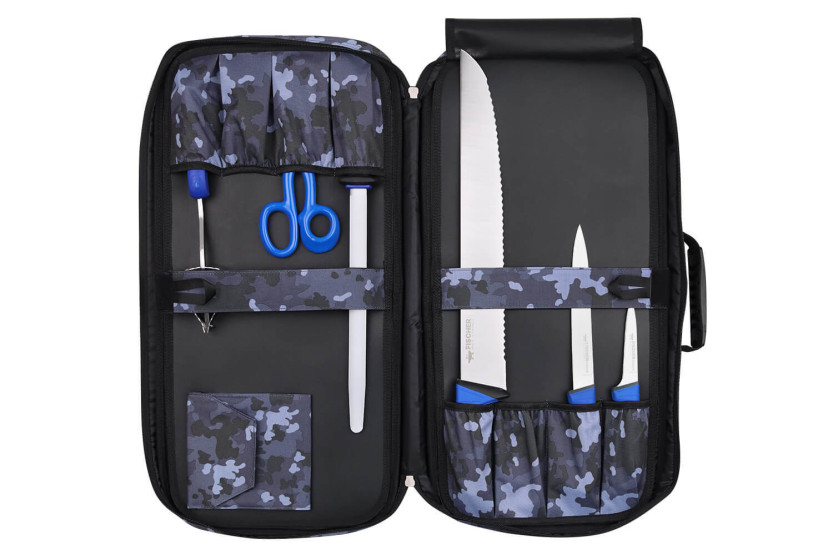 Mala de peixaria Fischer com 6 facas e acessórios