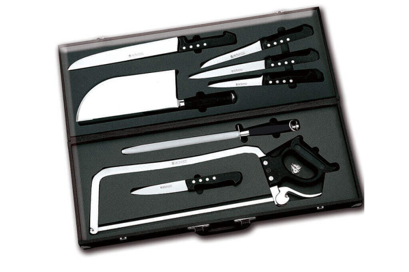 Au Nain 9-knife butcher's case and accessories 3 rivets