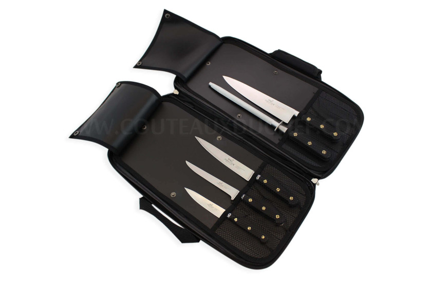 Estuche con 4 cuchillos + 1 chaira Sabatier Chef producción francesa