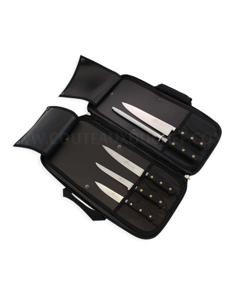 Estuche con 4 cuchillos + 1 chaira Sabatier Chef producción francesa
