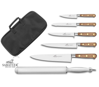 Matlagingsveske Sabatier Périgord 5 kniver fransk produksjon + 1 slipestål