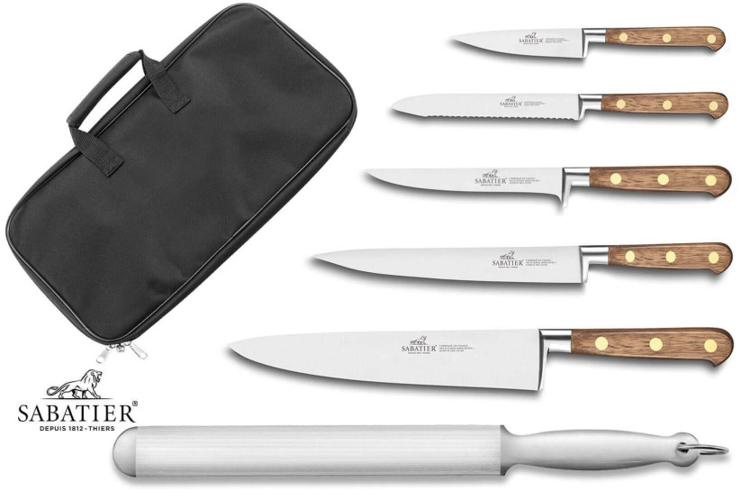 Estojo de cozinha Sabatier Périgord 5 facas de fabrico francês + 1 aço de afiar