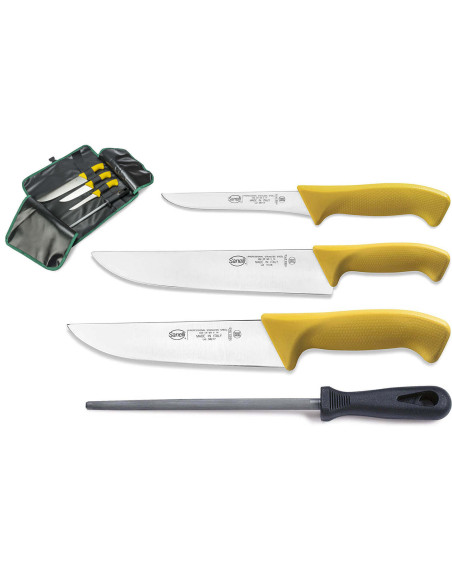 Professional butcher kit 3 knives + 1 rifle Sanelli Skin