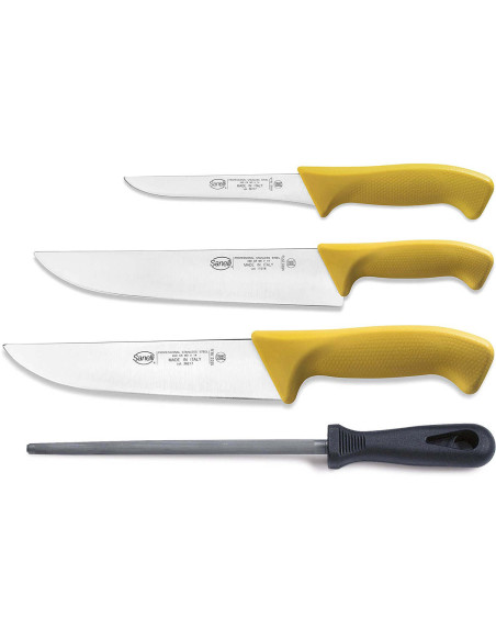 Professional butcher kit 3 knives + 1 rifle Sanelli Skin