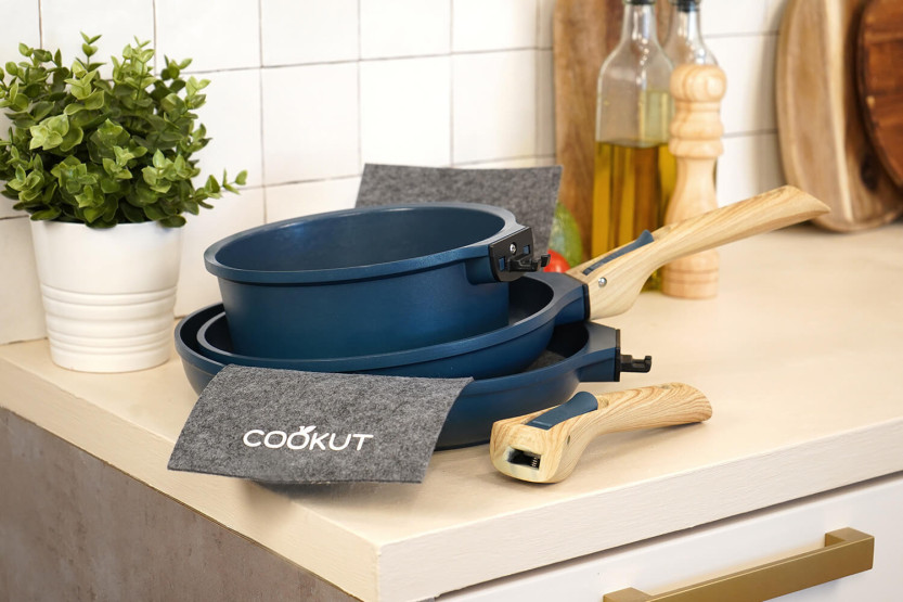 L'Incroyable Kit Cookut 2 Pfannen und 1 Topf mit abnehmbarem Griff - Heidelbeere