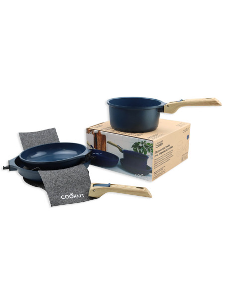 L'Incroyable Kit Cookut 2 stekpannor och 1 kastrull med avtagbart handtag - blåbär