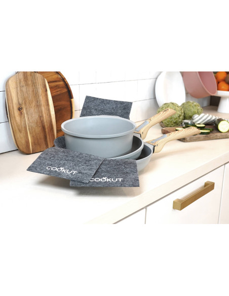 L'Incroyable Kit Cookut 2 koekenpannen en 1 steelpan met afneembare steel - parelmoer