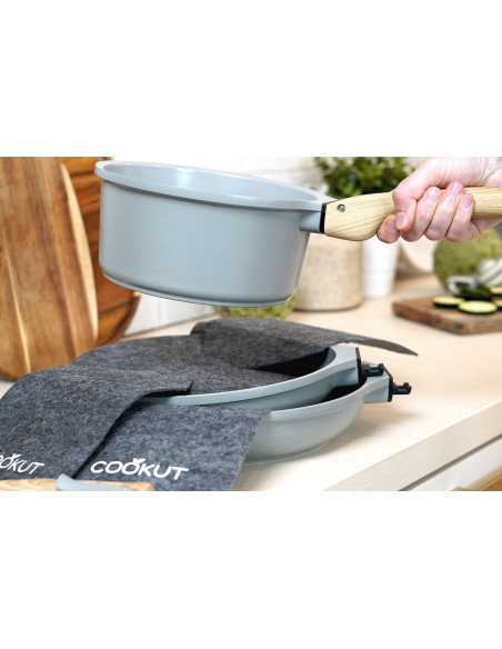 L'Incroyable Kit Cookut 2 padelle e 1 casseruola con manico estraibile - perla