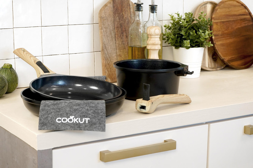 L'Incroyable Kit Cookut 2 sartenes y 1 cacerola con mango extraíble - grafito