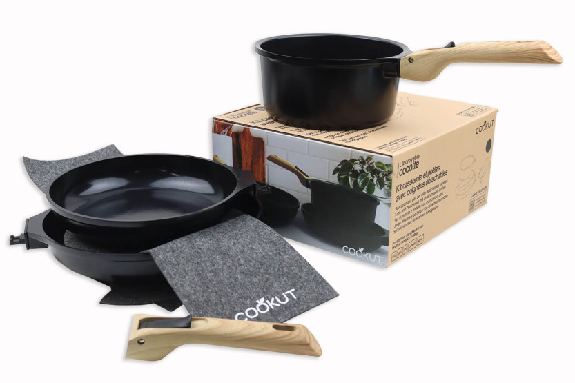L'Incroyable Kit Cookut 2 stekepanner og 1 kasserolle med avtakbart håndtak - grafitt