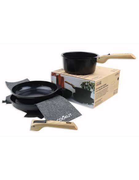 L'Incroyable Kit Cookut 2 sartenes y 1 cacerola con mango extraíble - grafito