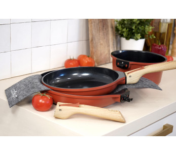 L'Incroyable Kit Cookut 2 koekenpannen en 1 steelpan met afneembare steel - passie 2