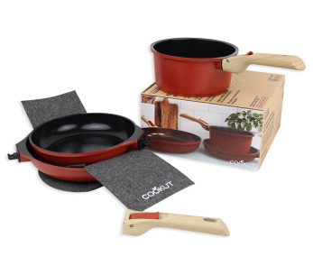 L'Incroyable Kit Cookut 2 koekenpannen en 1 steelpan met afneembare steel - passie