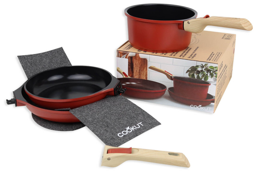 L'Incroyable Kit Cookut 2 frying pans and 1 saucepan with removable handle - passion