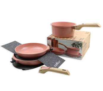 L'Incroyable Kit Cookut 2 stekepanner og 1 kasserolle med avtakbart håndtak - marshmallow
