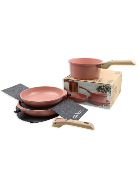 L'Incroyable Kit Cookut 2 koekenpannen en 1 steelpan met afneembare steel - marshmallow