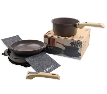 L'Incroyable Kit Cookut 2 paistinpannua ja 1 kattila irrotettavalla kahvalla - mokka ruskea