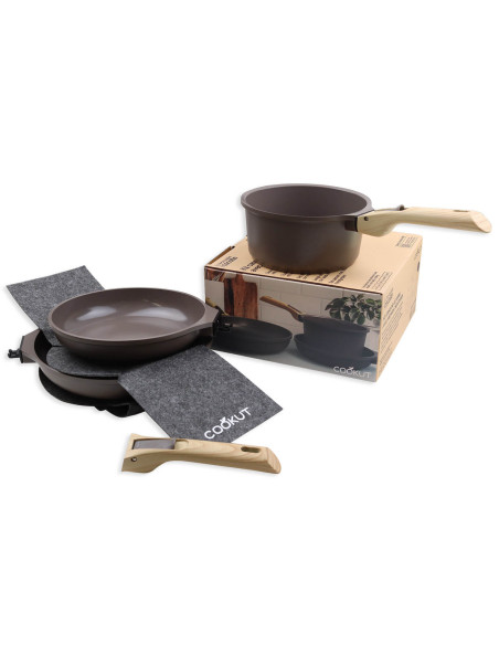 L'Incroyable Kit Cookut 2 stekpannor och 1 kastrull med avtagbart handtag - moccabrunt