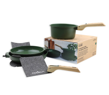 L'Incroyable Kit Cookut 2 stekepanner og 1 kasserolle med avtakbart håndtak - bregne