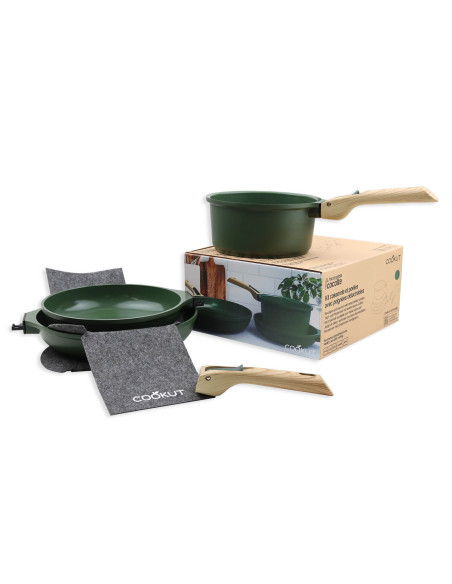 L'Incroyable Kit Cookut 2 stegepander og 1 gryde med aftageligt håndtag - bregne