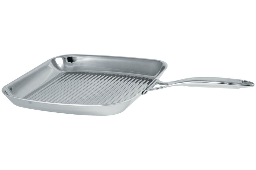 Padella per grigliare in acciaio inox Cristel Castel'Pro + pinze di servizio in acciaio inox in omaggio - Esclusiva