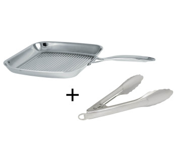 Cristel Castel'Pro grillpanne i rustfritt stål + gratis serveringstang i rustfritt stål - Exclusivity