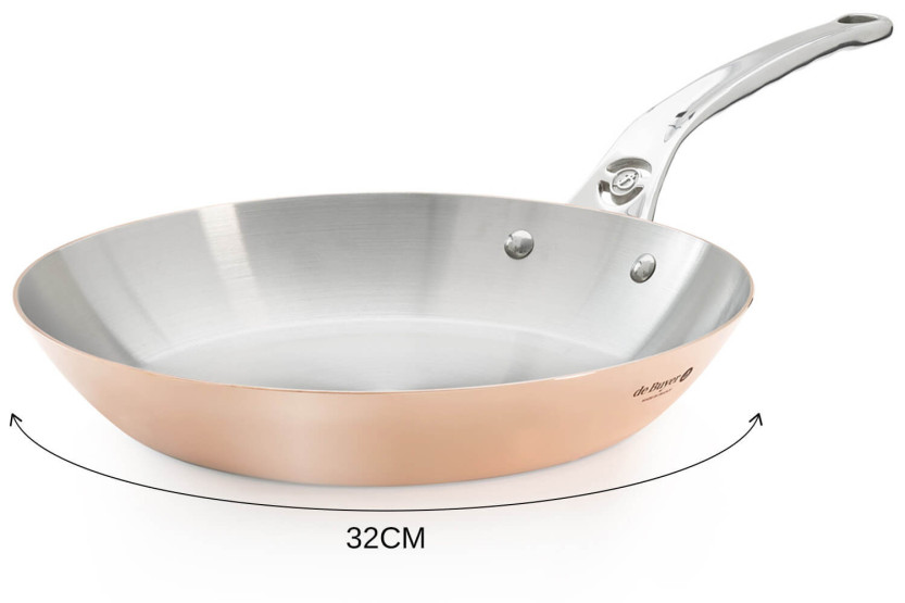 De Buyer Prima Matera sartén redonda de acero inoxidable de cobre fundido mango de acero inoxidable compatible con inducción