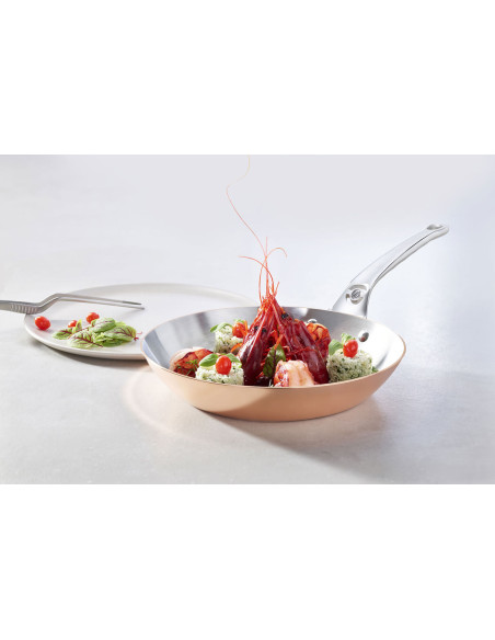Sartén redonda de cobre inoxidable con mango de hierro fundido De Buyer Prima Matera compatible con inducción