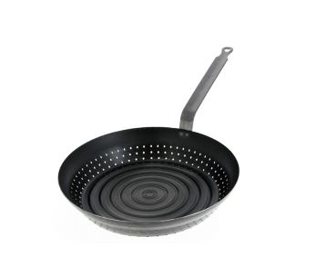 De Buyer 5493.28 räfflad kastanjepanna med sidoöppningar 28cm i blånerad stålplåt