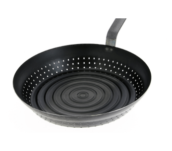De Buyer 5493.28 räfflad kastanjepanna med sidoöppningar 28cm i blånerad stålplåt 2