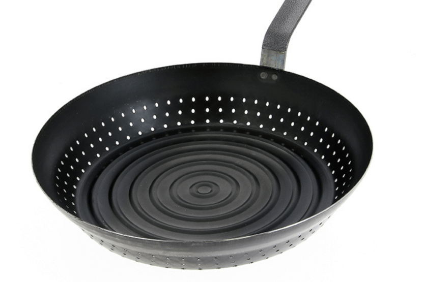 De Buyer 5493.28 padella scanalata in castagno con bocchette laterali 28 cm in lamiera d'acciaio azzurrata