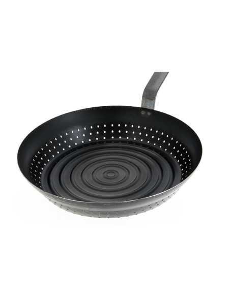 De Buyer 5493.28 rillet kastanjepande med sideåbninger 28 cm i blåneret stålplade