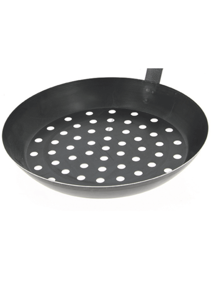 Tabuleiro de castanhas perfurado De Buyer 5490.28 28cm em chapa de aço azulado