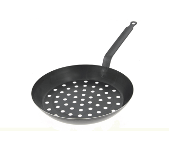 De Buyer perforerad kastanjepanna 5490.28 28cm i blånerad stålplåt
