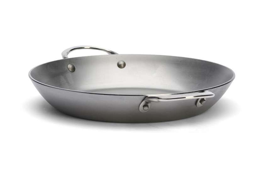 De Buyer Mineral B Element-rautainen paellapannu, jossa on 2 niitattua ruostumattomasta teräksestä valmistettua kahvaa 28cm