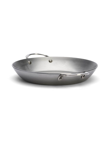 De Buyer Mineral B Element-rautainen paellapannu, jossa on 2 niitattua ruostumattomasta teräksestä valmistettua kahvaa 28cm