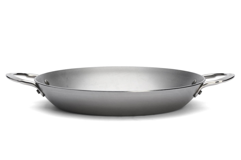 De Buyer Mineral B Element-rautainen paellapannu, jossa on 2 niitattua ruostumattomasta teräksestä valmistettua kahvaa 28cm