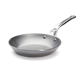 De Buyer Mineral B Pro Frigideira redonda de 20 cm em aço com pega em aço inoxidável fundido