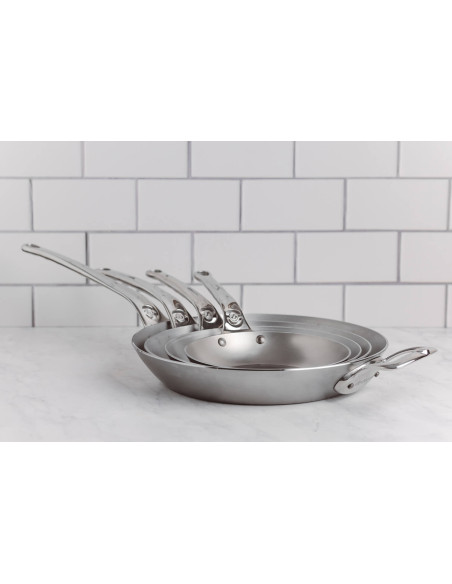 De Buyer Mineral B Pro Frigideira redonda de 20 cm em aço com pega em aço inoxidável fundido