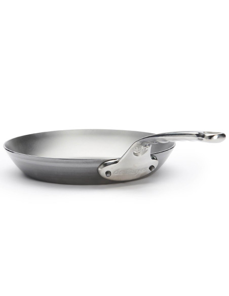 De Buyer Mineral B Pro 24 cm rund stegepande i stål med håndtag i støbt rustfrit stål