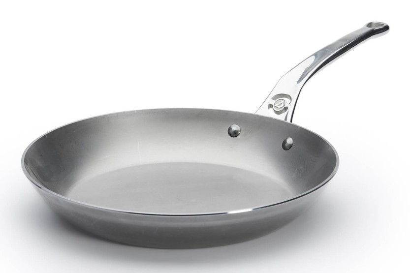 De Buyer Mineral B Pro 28 cm rund stekepanne i stål med håndtak i støpt rustfritt stål