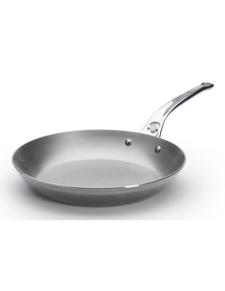 De Buyer Mineral B Pro 28 cm rund stegepande i stål med håndtag i støbt rustfrit stål